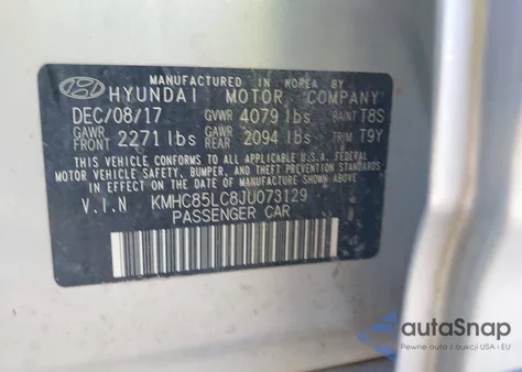 2018 Hyundai Ioniq Hybrid Limited z USA, uszkodzony, nr VIN KMHC85LC8JU073129